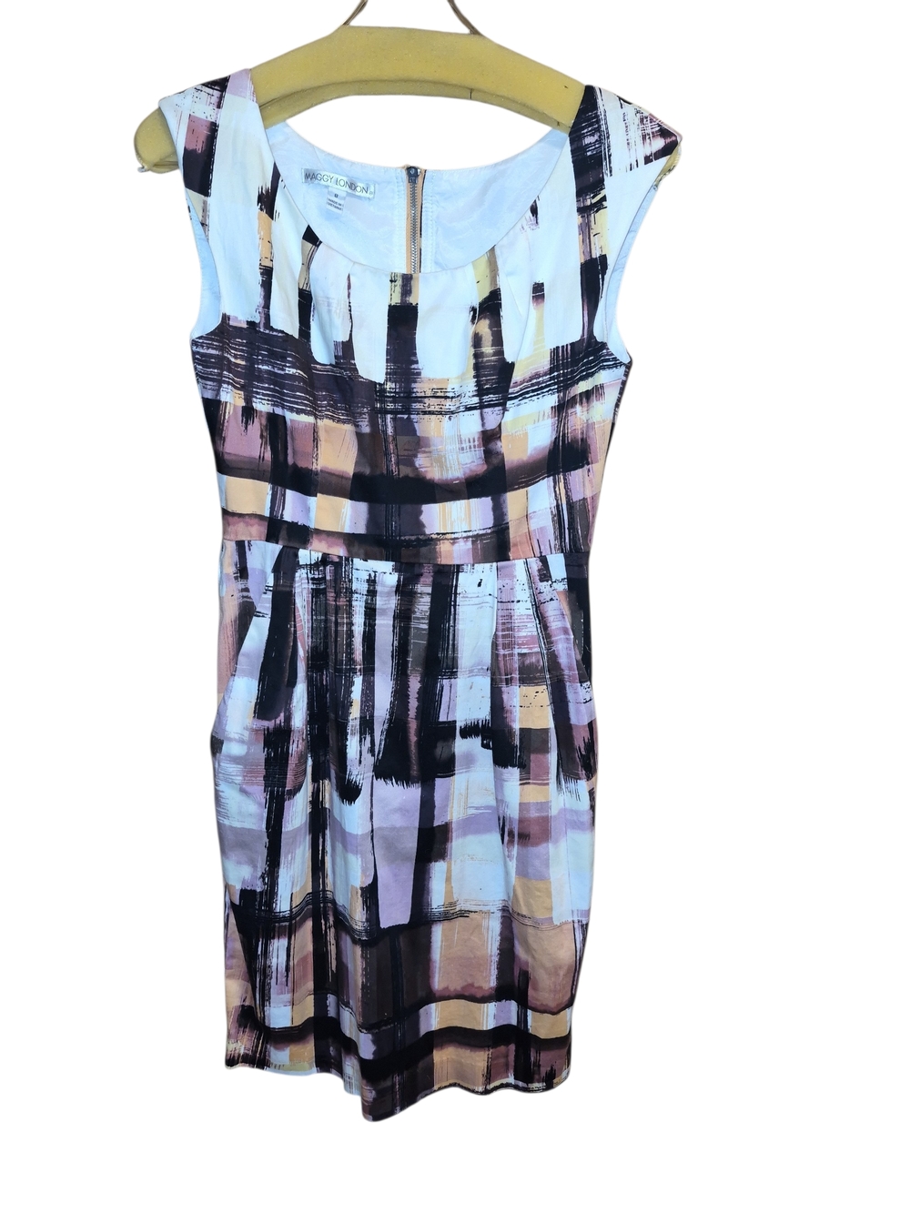 Maggy London Abstract Brushstroke Midi Dress in Pink, Black and Cream